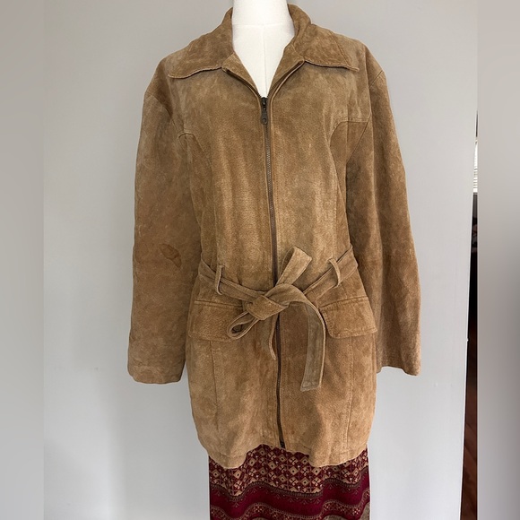 Y2K NEUTRAL ZONE Brown Suede Leather Jacket Belt Coat Indie Sleeze Western Sz 2X - Picture 3 of 16
